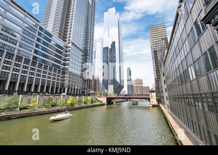 Northern Riverwalk on North Branch Chicago River in Chicago, Illinois Stock Photo