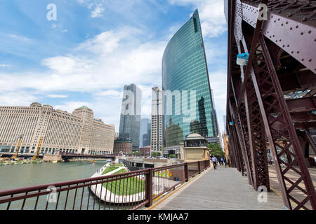 Northern Riverwalk on North Branch Chicago River in Chicago, Illinois Stock Photo