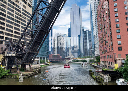 Northern Riverwalk on North Branch Chicago River in Chicago, Illinois Stock Photo