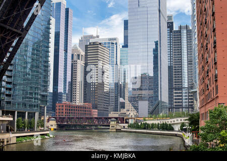 Northern Riverwalk on North Branch Chicago River in Chicago, Illinois Stock Photo