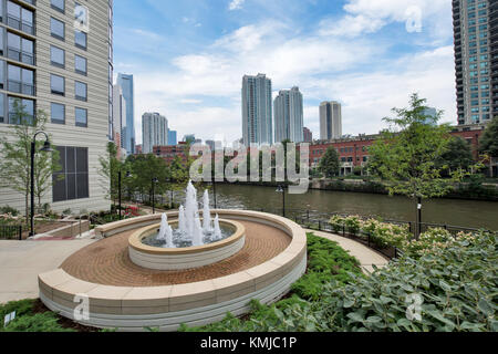 Northern Riverwalk on North Branch Chicago River in Chicago, Illinois Stock Photo