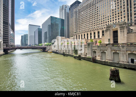 Northern Riverwalk on North Branch Chicago River in Chicago, Illinois Stock Photo