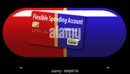 Here is a flexible spending account debit card with a pill in the design Stock Photo