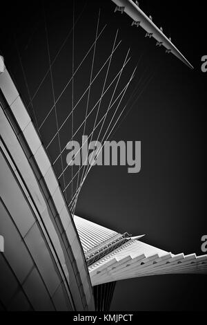 An angled view of the Burke Brise Soleil at the Milwaukee Art Museum, designed by Santiago Calatrava. This building is absolutely beautiful! Stock Photo