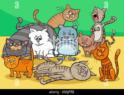 Cartoon Illustration of Funny Cats or Kittens Animal Characters Group Stock Vector