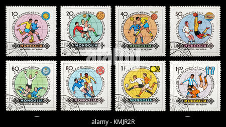 Mongolia - circa 1982: A postage stamps printed in the Mongolian shows image Football World Cup - Spain series, circa 1982. Stock Photo