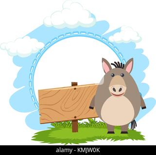 Sign template with cute donkey illustration Stock Vector