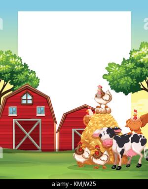 Border template with animals in the farm illustration Stock Vector