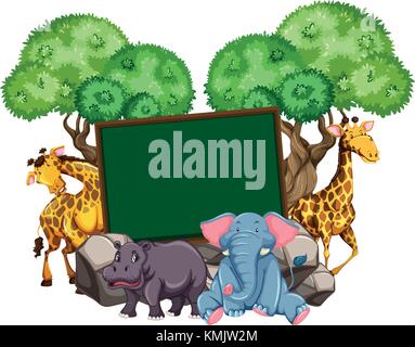 Border template design with many animals on the farm illustration Stock ...