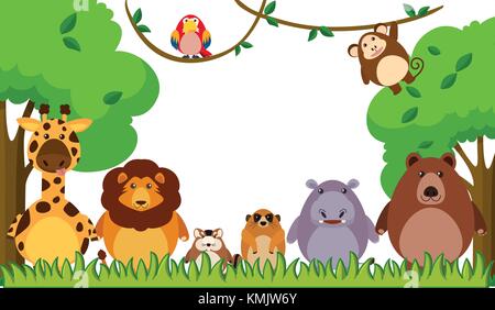 Background template with wild animals in park illustration Stock Vector