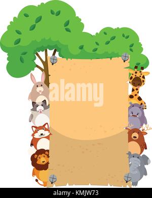 Paper template with cute animals on both sides illustration Stock Vector
