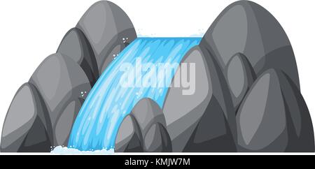 Small waterfall on the rocks illustration Stock Vector