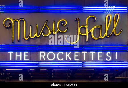 Marquee announcing the appearance of the Rockettes at the Radio City Music Hall in New York City Stock Photo