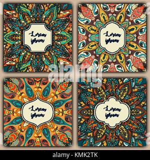Set of mandala background cards. Vintage elements. Vector decorative retro greeting card or invitation design. Stock Vector
