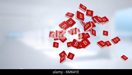 Digital composite of Bitcoin symbol icons floating with bright background Stock Photo