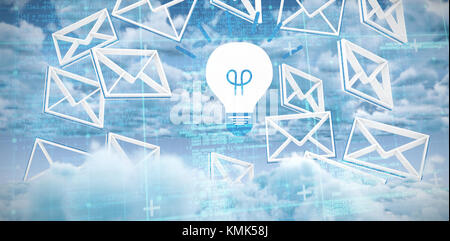 Blue matrix and codes against view of overcast against blue sky Stock Photo