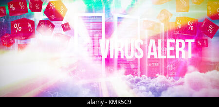 Digitally generated image of storm clouds  against virus alert against blue technology design with binary code Stock Photo