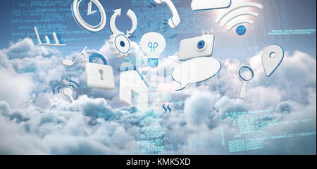 Composite image of binary codes against idyllic view of bright sun over clouds during sunny day Stock Photo