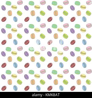 Macaroons seamless pattern, Hand drawn sketch traditional french dessert, isolated on white. Stock Vector
