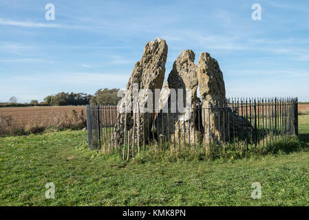 The Whispering Knights at Rollright Stones megalithic stone monument near Chipping Norton Oxfordshire. UK. Stock Photo