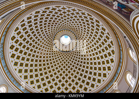 Ceiling inside the domed roof of the Rotunda, Mosta, Malta. Stock Photo