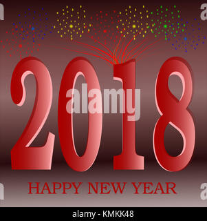 Happy New Year 2018 greeting RED with golden background Illustration with gradients 3D illusion space Stock Photo