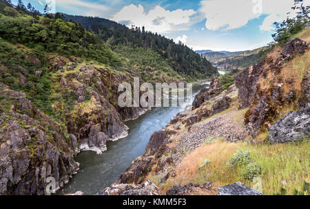 The Rogue River flows through a rocky canyon as seen from the Hellgate Canyon Viewpoint May 4, 2017 near Galice, Oregon.  (photo by Greg Shine via Planetpix) Stock Photo