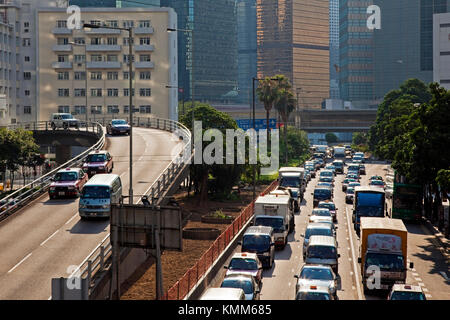 Elevated highways and traffic, Hong Kong island, SAR, China Stock Photo