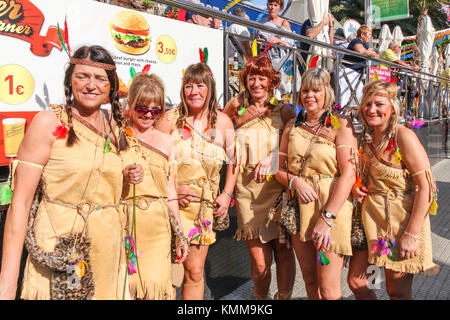 Benidorm new town British fancy dress day group of women dressed as indian  sqwaws Stock Photo - Alamy