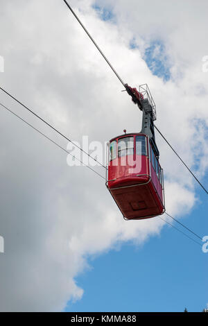 red lift cabin from below, close up view Stock Photo