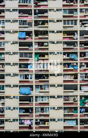 High-Rise Apartment Block with washing hung out to dry, close-up, Hong Kong