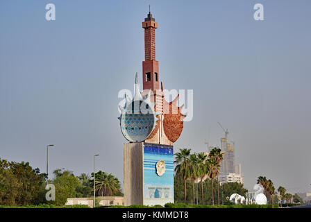 Seashell artwork on the corniche  road in Jeddah, Saudi Arabia. One of many road/roundabout sculptures in Jeddah, Stock Photo