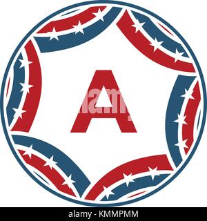 Ribbon Circle Star Initial A Stock Vector