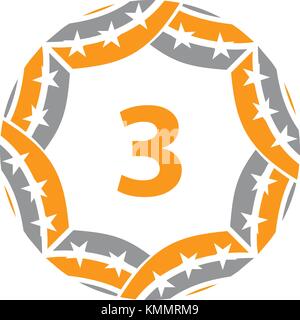 Ribbon Circle Star Number 3 Stock Vector