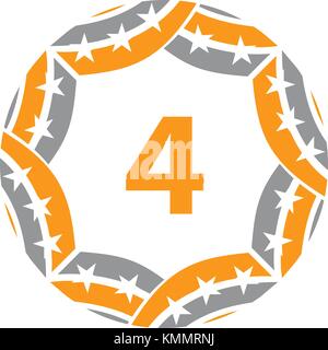 Ribbon Circle Star Number 4 Stock Vector