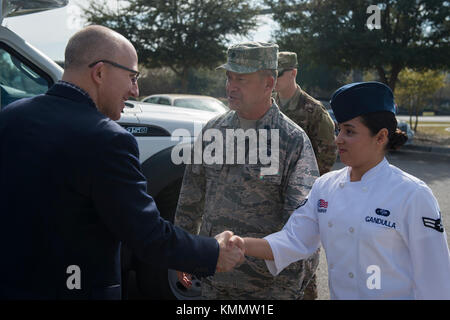 Mark. E. Mitchell, Acting Assistant Secretary of Defense (Special Operations/Low-Intensity Conflict), visits The Reef on Hurlburt Field, Fla., Nov. 30, 2017. Mitchell had lunch with Air Commandos to understand each Airman’s mission in Air Force Special Operations Command. (U.S. Air Force Stock Photo