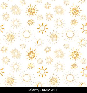 Suns hand drawn doodles Seamless pattern background vector illustration. Stock Vector