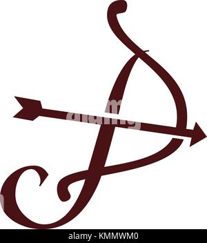Letter P Bow Arrow Stock Vector
