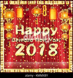 happy chinese new year 2018 on red curtain Stock Vector
