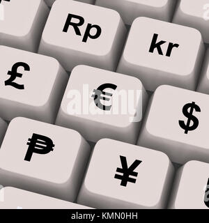 Currency Symbols On Computer Keys Showing Exchange Rates And Finance Stock Photo