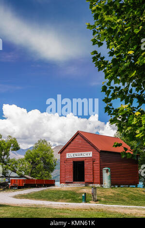 The famous red boat shed of Glenorchy, Lake Wakatipu, New Zealand.