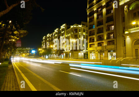 BAKU, AZERBAIJAN - OCTOBER 9, 2017: Neftchilar Avenue is one one of the central streets of the city with beautiful edifices along it, on October 9 in  Stock Photo