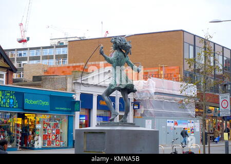 Statue of the skipping girl in Harrow shopping centre, Station Road, London, United Kingdom Stock Photo