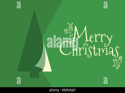 CHRISTMAS GREETING CARD WITH TREE AND MERRY CHRISTMAS TEXT Stock Vector