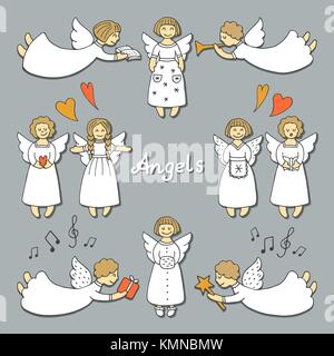 vector set with christmas angels Stock Vector