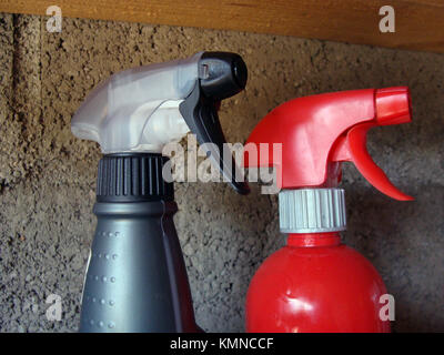 Two hand chemical sprayer heads close up Stock Photo