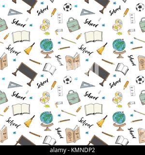 School seamless pattern HandDrawn Doodles, Vector Illustration. Stock Vector