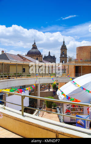 BOGOTA, COLOMBIA OCTOBER 22, 2017: Beautiful outdoor view of a dome and rooftop of La Candelaria, historic neighborhood in downtown Bogota, Colombia Stock Photo