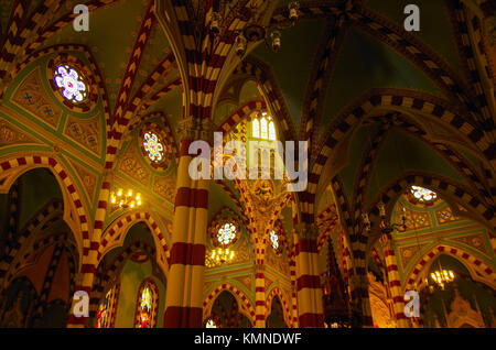 BOGOTA, COLOMBIA OCTOBER 22, 2017: Beautiful indoor view of La Candelaria of our Lady of Mount Carmel Sanctuary. Stock Photo