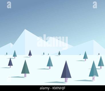 Flat winter forest illustration Stock Vector